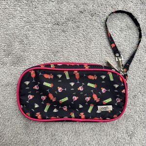 Glove It Cocktail Print Zip Wristlet Pouch Mini Clutch Bag Womens Black Pink